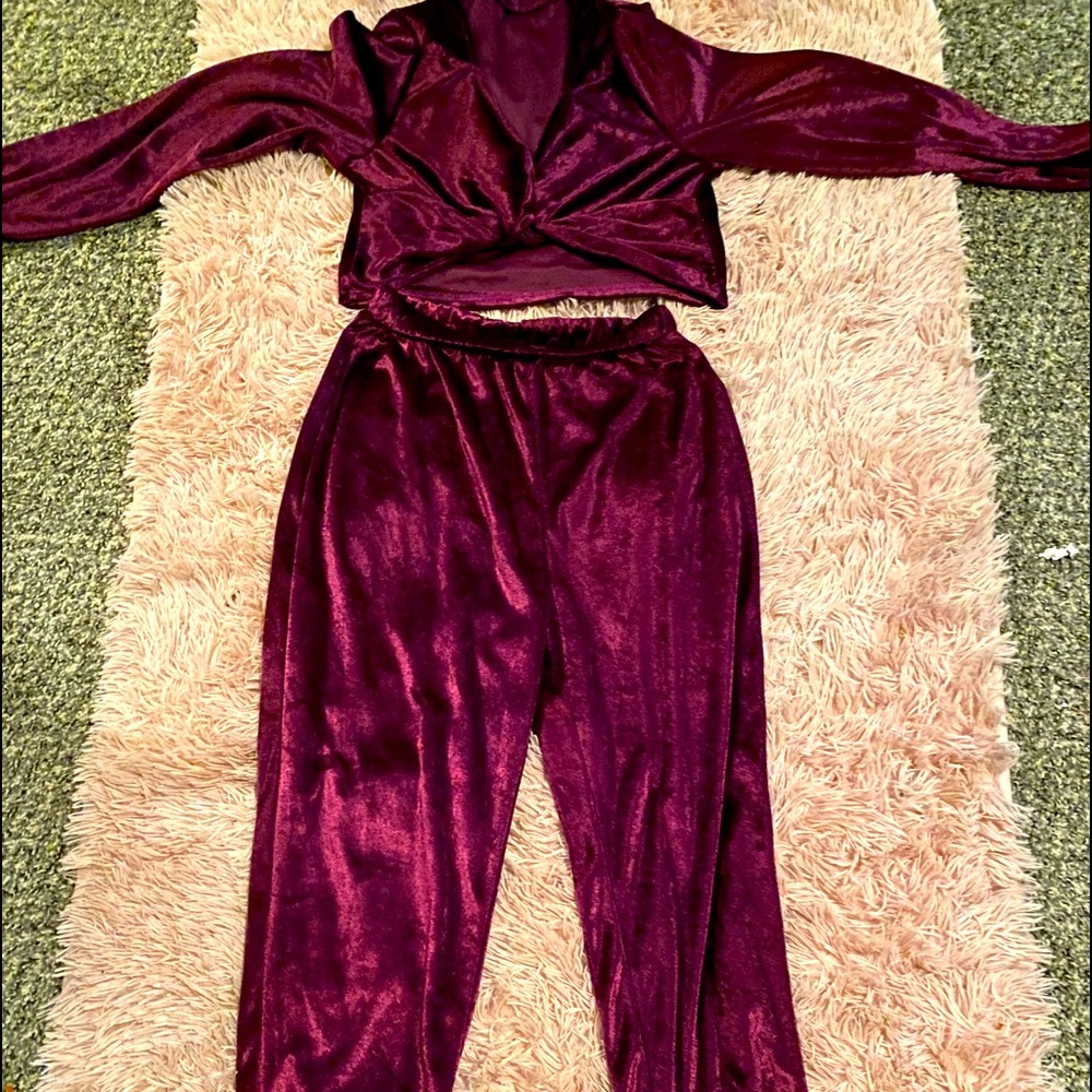 2 P.C. jump suit eggplant purple highwaisted
